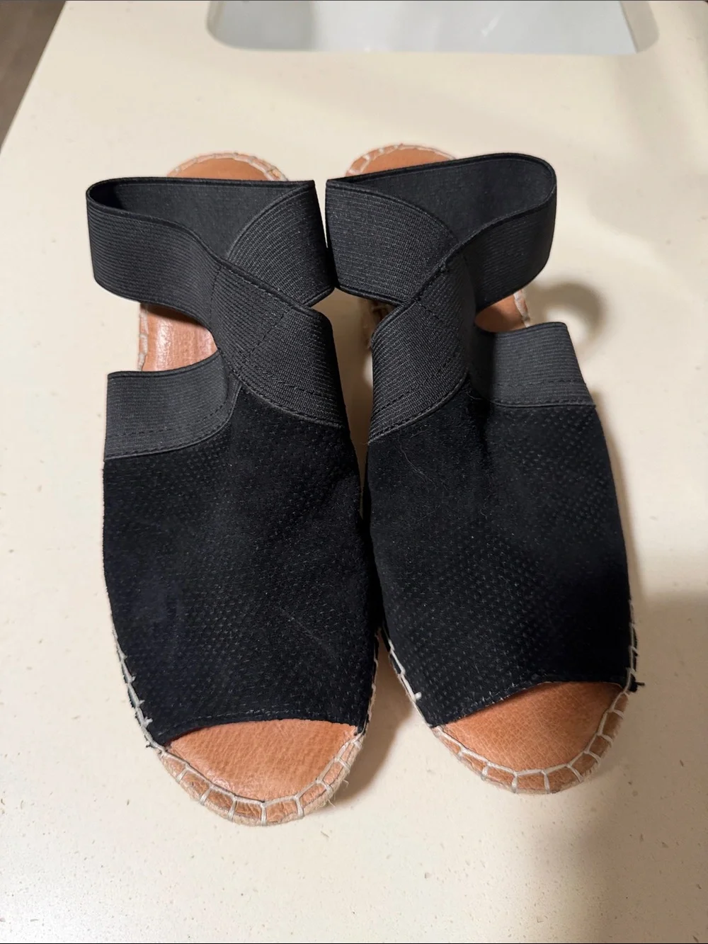 Gentle Souls Colleen Black Espadrille Wedge Sandal with Ankle Strap Size 7.5